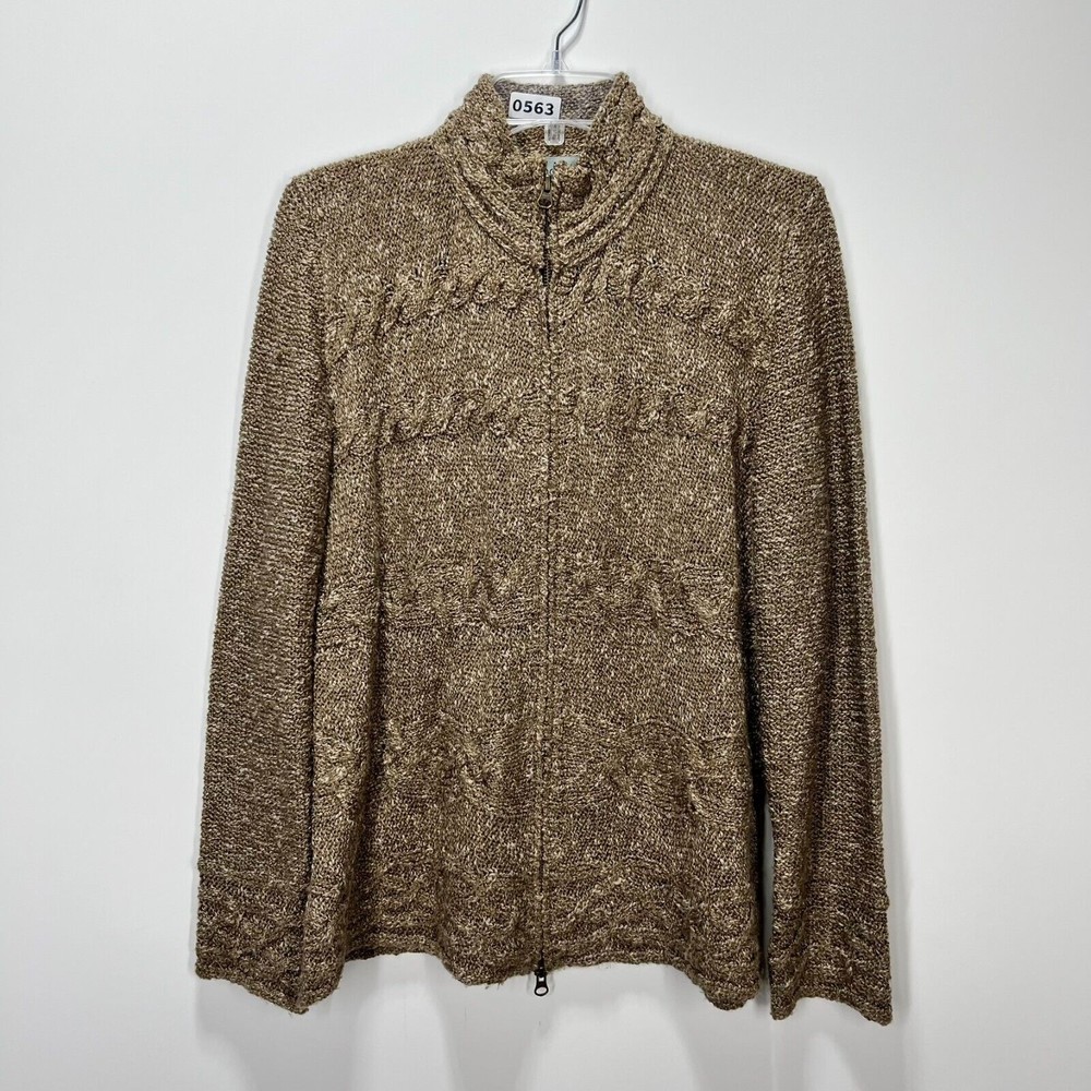 WindiRiver Marled Knit Cardigan Sweater Womens Brown Large Full Zip Long Sleeve